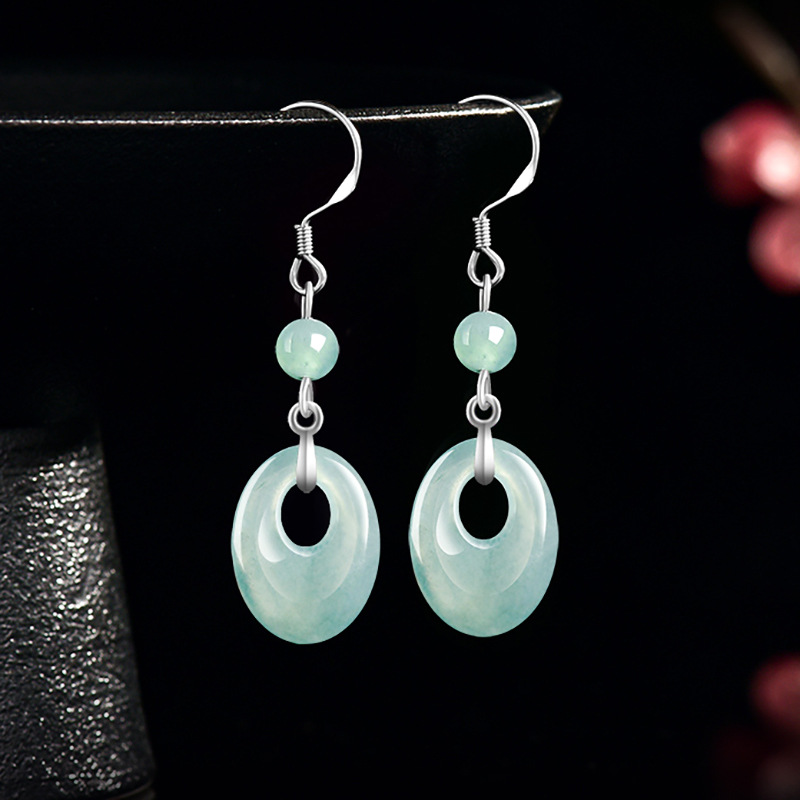 Earrings - Myanmar Jadeite Yüzük Küpe 925 Gümüş