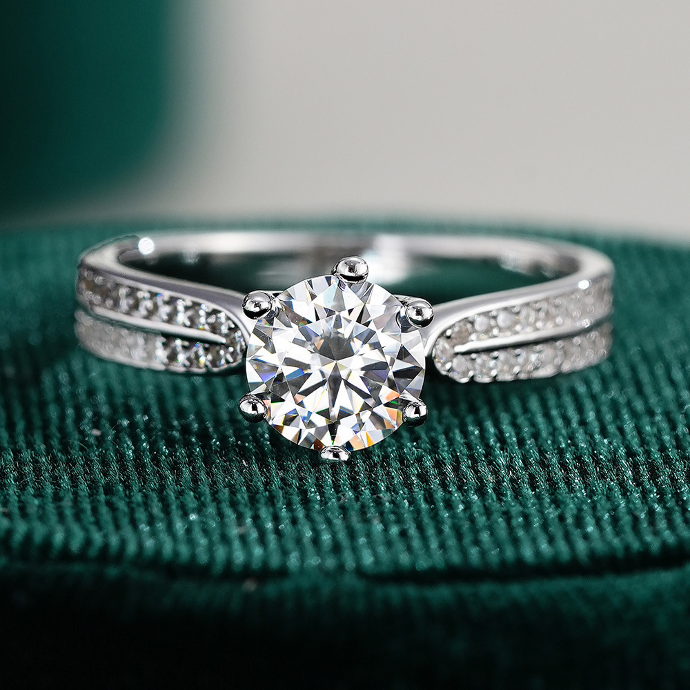 Moissanite Engagement Ring 1 Carat - 0.5/1/2/3 Karat Klasik Altı Tırnaklı Mozanit