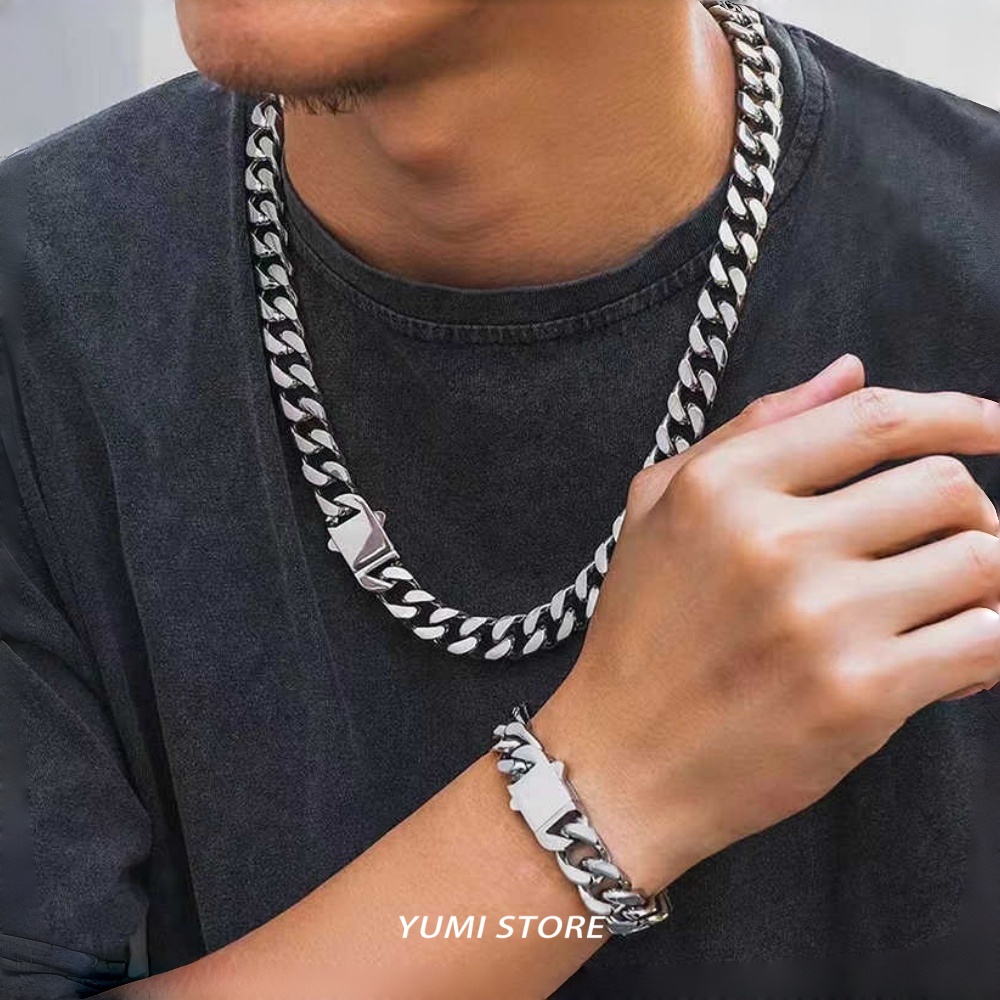 Cuban Link Chain 12Mm - Titanyum Çelik Hip Hop Yaylı Tokalı