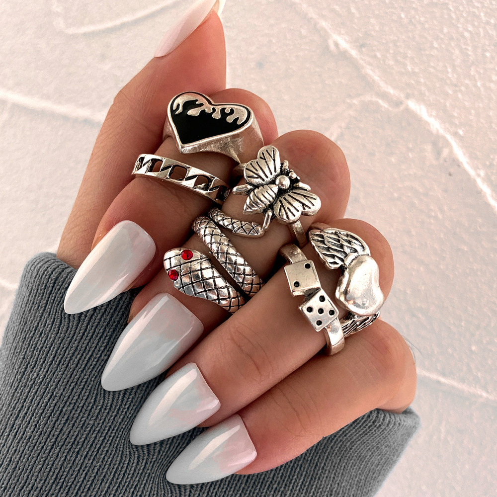 Vintage Punk Knuckle Rings Set - 6 Adet Vintage Punk Tarzı Yılan