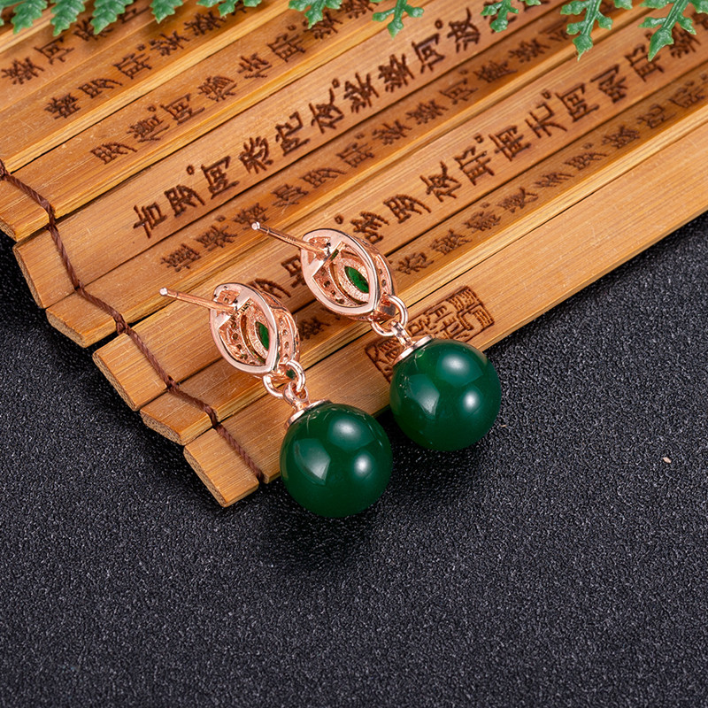 Earrings - Doğal yeşim boncuk küpe moda aksesuarları
